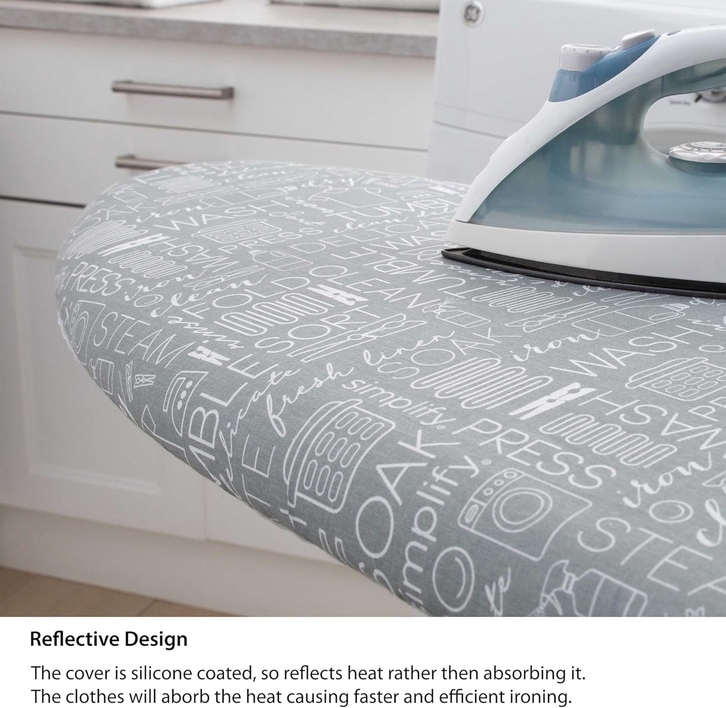 Scorch Resistant Ironing Board Cover - Thick Cotton Padding with Stretch Elastic Fit | Grey