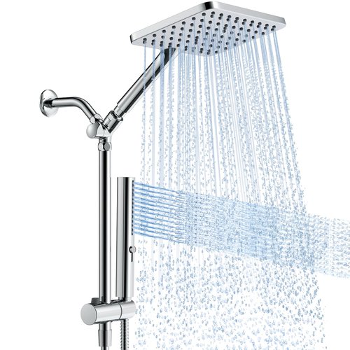 Hombeter Hombeter High Pressure Rain Shower Head with Handheld Combo, 10 Inch Square Rainfall Showerhead, Adjustable Slide Bar Dual Shower System, 3 Spray Modes, 59" Stainless Steel Hose,Chrome