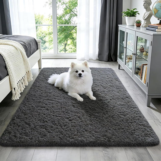 Ophanie 3x5 Non-Slip Grey Area Rug - Fluffy Bedroom & Living Room Decor | Preppy College Essentials