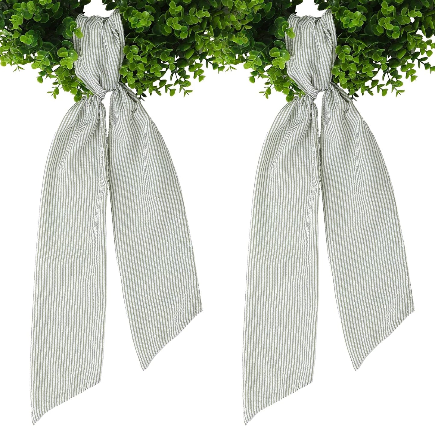 Skiennix Wreath Sash - Holiday Stripes Ribbon for Front Door Decor | 5.1'' W x 59'' L, Green Striped