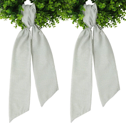 Skiennix Wreath Sash - Holiday Stripes Ribbon for Front Door Decor | 5.1'' W x 59'' L, Green Striped