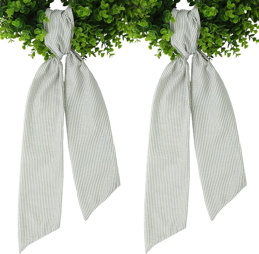 Skiennix Wreath Sash - Holiday Stripes Ribbon for Front Door Decor | 5.1'' W x 59'' L, Green Striped