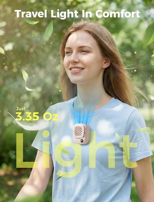 Aecooly Mini Portable Neck Fan - Hands-Free USB Rechargeable Fan with 10H Cooling Time | Travel-Friendly Beige