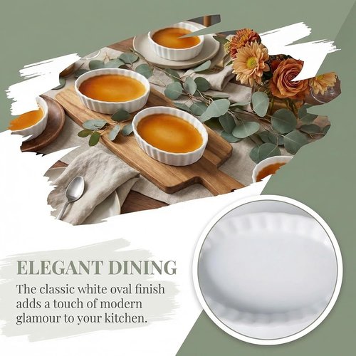 Creme Brulee Ramekins - 6 Pcs Oval Ceramic Baking Dishes, 4 OZ Oven Safe for Souffle & Desserts