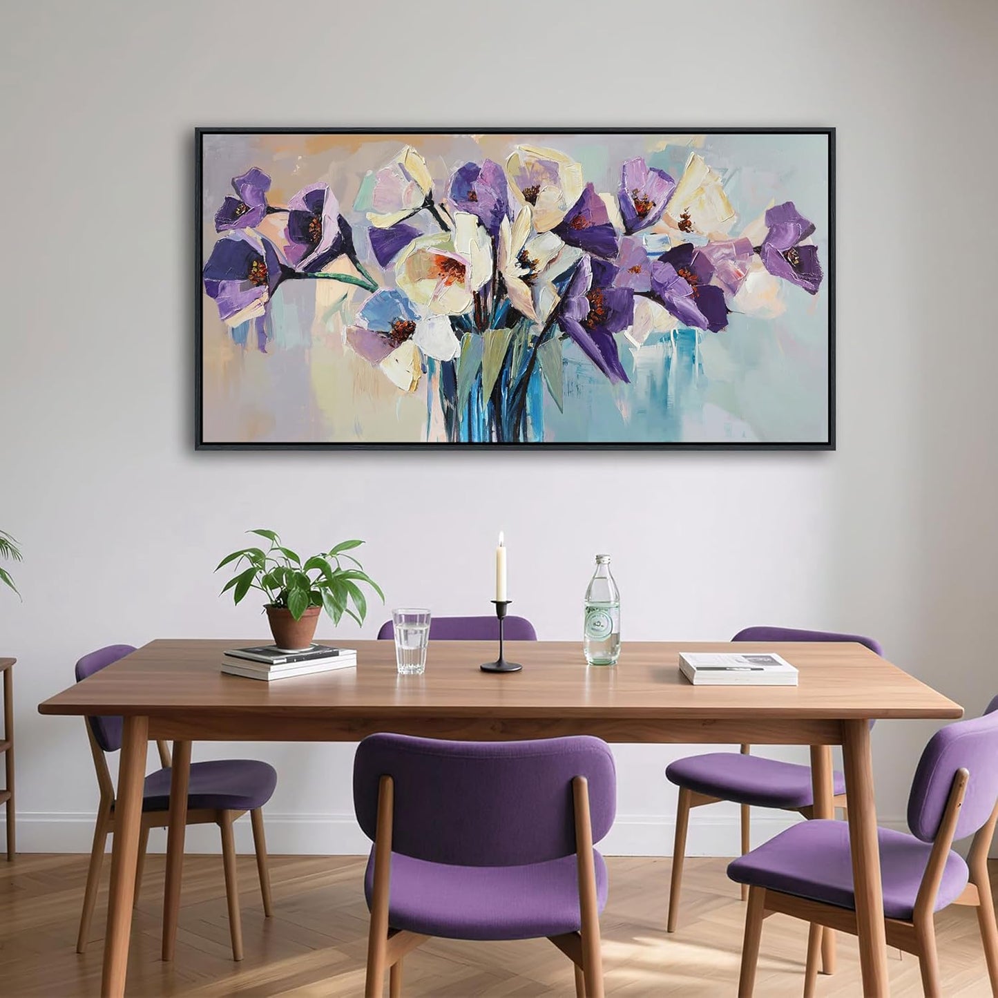 Yiijeah Purple Flower Wall Decoration - 40x20 Inches Floral Artwork for Bedroom & Living Room