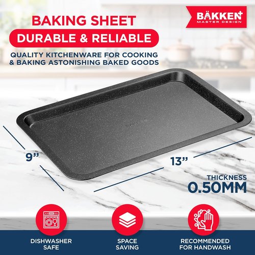 BAKKEN Nonstick Baking Pans - Commercial Grade Carbon Steel Cookie Sheet, 13.18" x 8.66", Oven Safe Up to 450°F