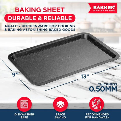 BAKKEN Nonstick Baking Pans - Commercial Grade Carbon Steel Cookie Sheet, 13.18" x 8.66", Oven Safe Up to 450°F