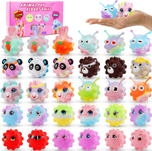 Animal Pop Balls Party Favors - 30 Pack 3D Fidget Toys for Kids | Birthday Goodie Bag Stuffers