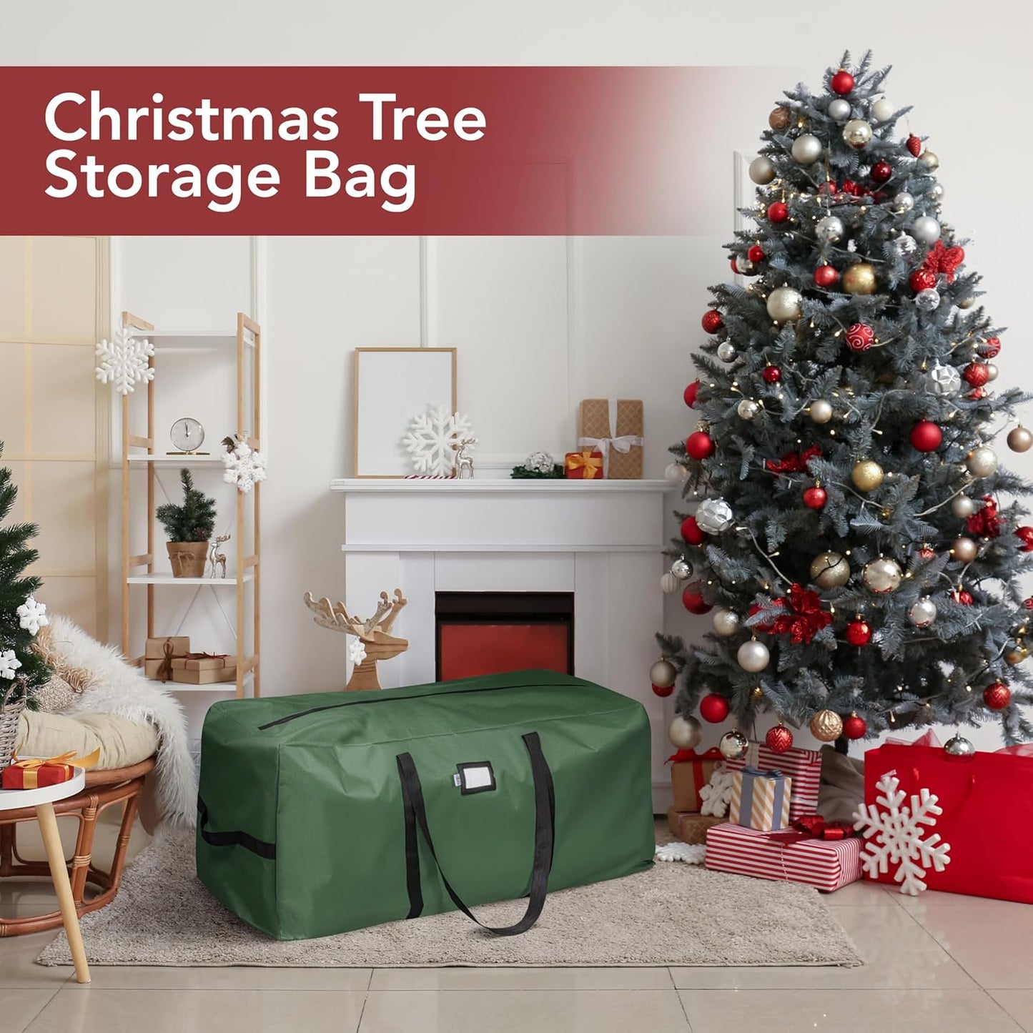 Skiennix Heavy-Duty Christmas Tree Storage Bag - Waterproof Design for 7.5ft Artificial Trees | Durable Handles & Zipper (Green)