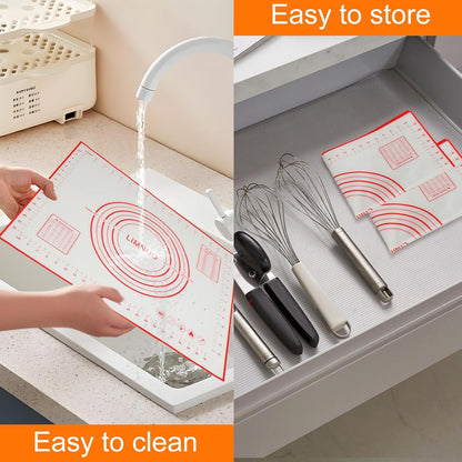Silicone Baking Mat - Non-Stick Pastry Mat with Measurements for Easy Baking | Extra Thick Red (16" x 20")