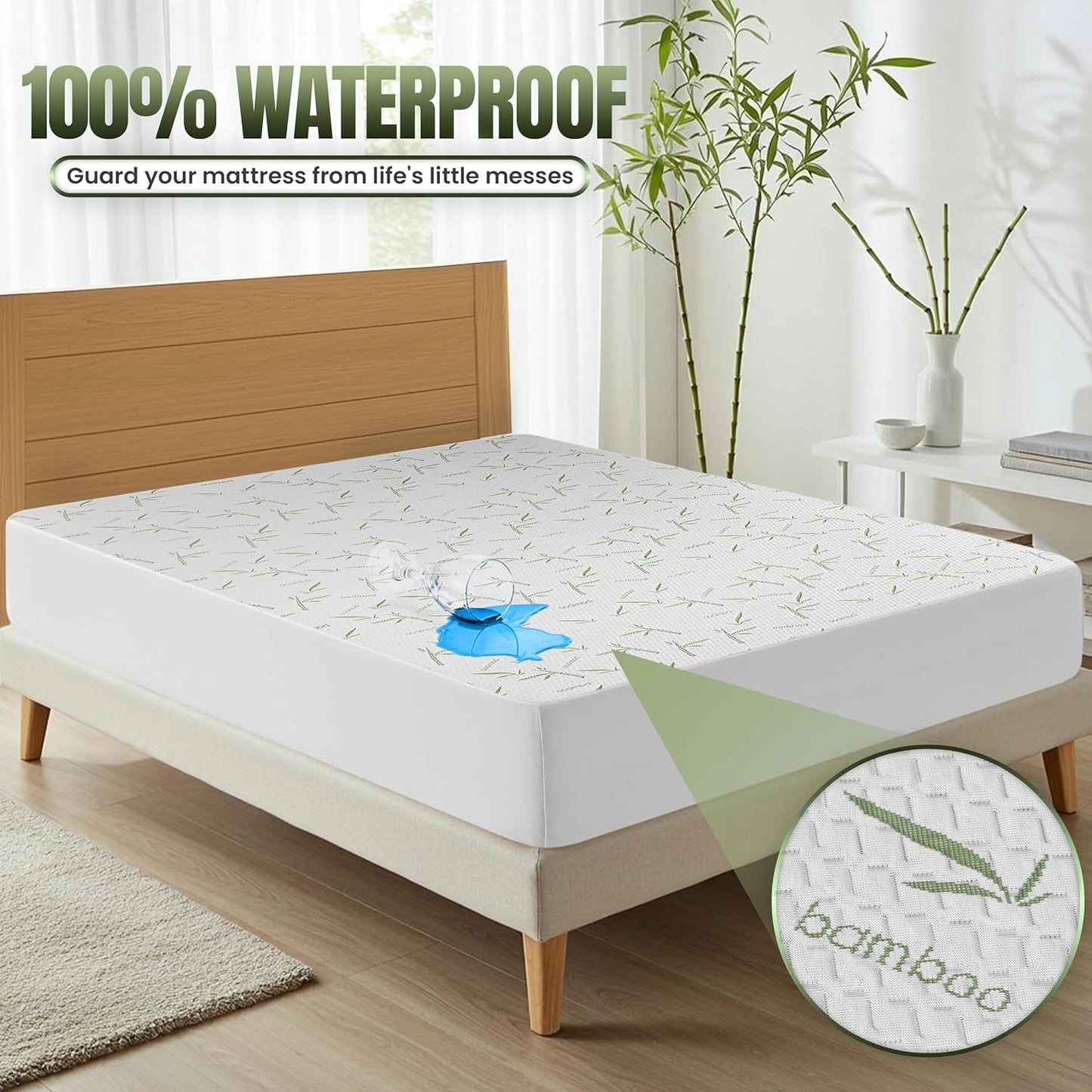 Utopia Bedding Waterproof Mattress Protector - Twin Size, Soft Bamboo Viscose Cooling Cover | 15-Inch Deep Pockets