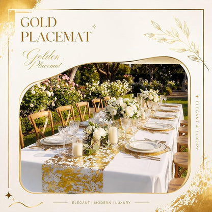 Gold 112-Piece Table Runner Set with Placemats for Wedding Reception