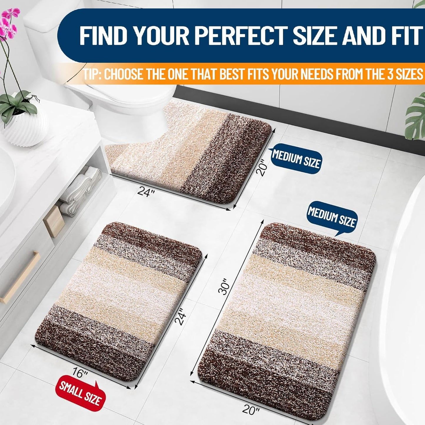 OLANLY Bathroom Rug Mat - Extra Soft Microfiber, Non-Slip Plush Shaggy Design | 30x20 Inches, Brown
