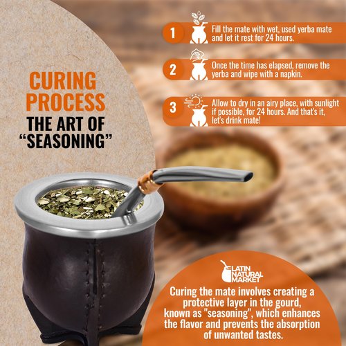 Handmade Yerba Mate Set - Cup and Bombilla with Pumpkin Gourd Kit - Mate Container - Mates Argentinos - Stainless Steel Bombilla (5.5 Approx)