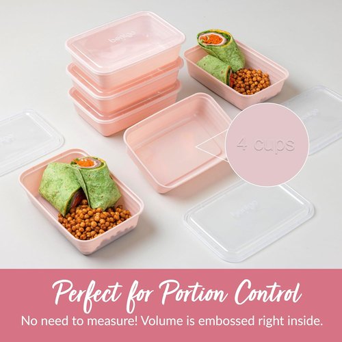 Bentgo Prep - 20-Piece Reusable Meal Prep Containers | Durable, Microwave & Dishwasher Safe, Blush Pink