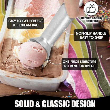 Skiennix 7-Inch Ice Cream Scoop - Nonstick Aluminum Professional Spoon - Durable & Easy to Clean - Silver