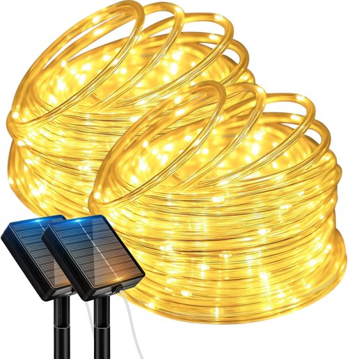 Btfarm Solar Rope Lights - 120 LED Waterproof Outdoor String Lights | 46FT with 8 Lighting Modes for Garden & Party Decor - Warm White