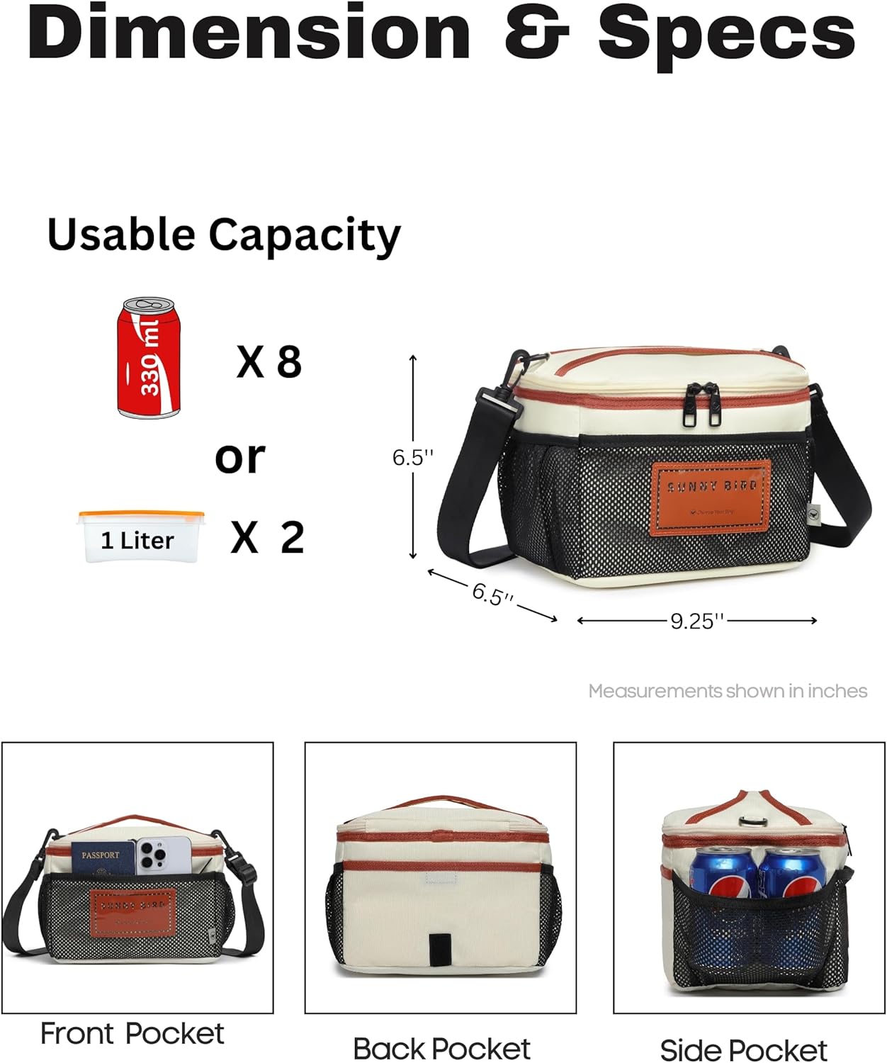 SUNNY BIRD Insulated Lunch Bag - Foldable & Leakproof Design with Shoulder Strap | White 002