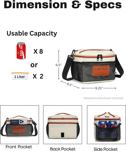 SUNNY BIRD Insulated Lunch Bag - Foldable & Leakproof Design with Shoulder Strap | White 002