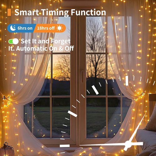 Fairy Curtain Lights - 200 LED Tangle-Free String Lights with Remote | USB Plug for Bedroom & Party Décor - 9.8 x 6.6 Ft, Warm White