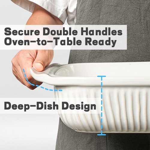 Artena Casserole Dishes - Ceramic Baking Dish Set of 3 | Large Lasagna Pan with Handles, White
