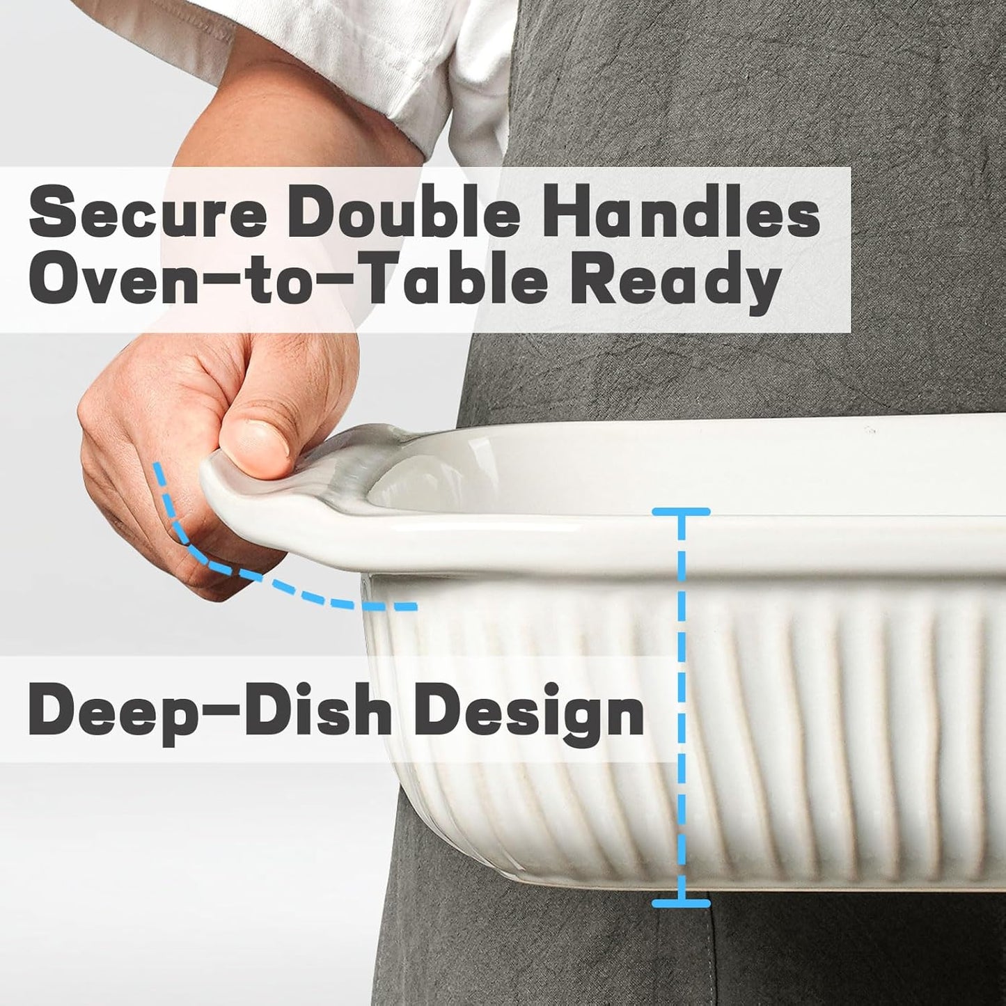 Artena Baking Dish - 5.1 Quart Casserole Dish with Handles | Deep Rectangular White Ceramic Bakeware