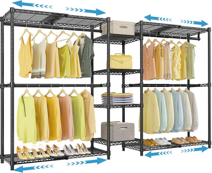 VIPEK X3 Heavy-Duty Expandable Clothes Rack - Adjustable 5'2" to 8' with Shelves & Hanger Rods, Black