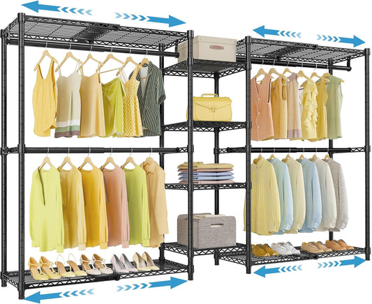 VIPEK X3 Heavy-Duty Expandable Clothes Rack - Adjustable 5'2" to 8' with Shelves & Hanger Rods, Black