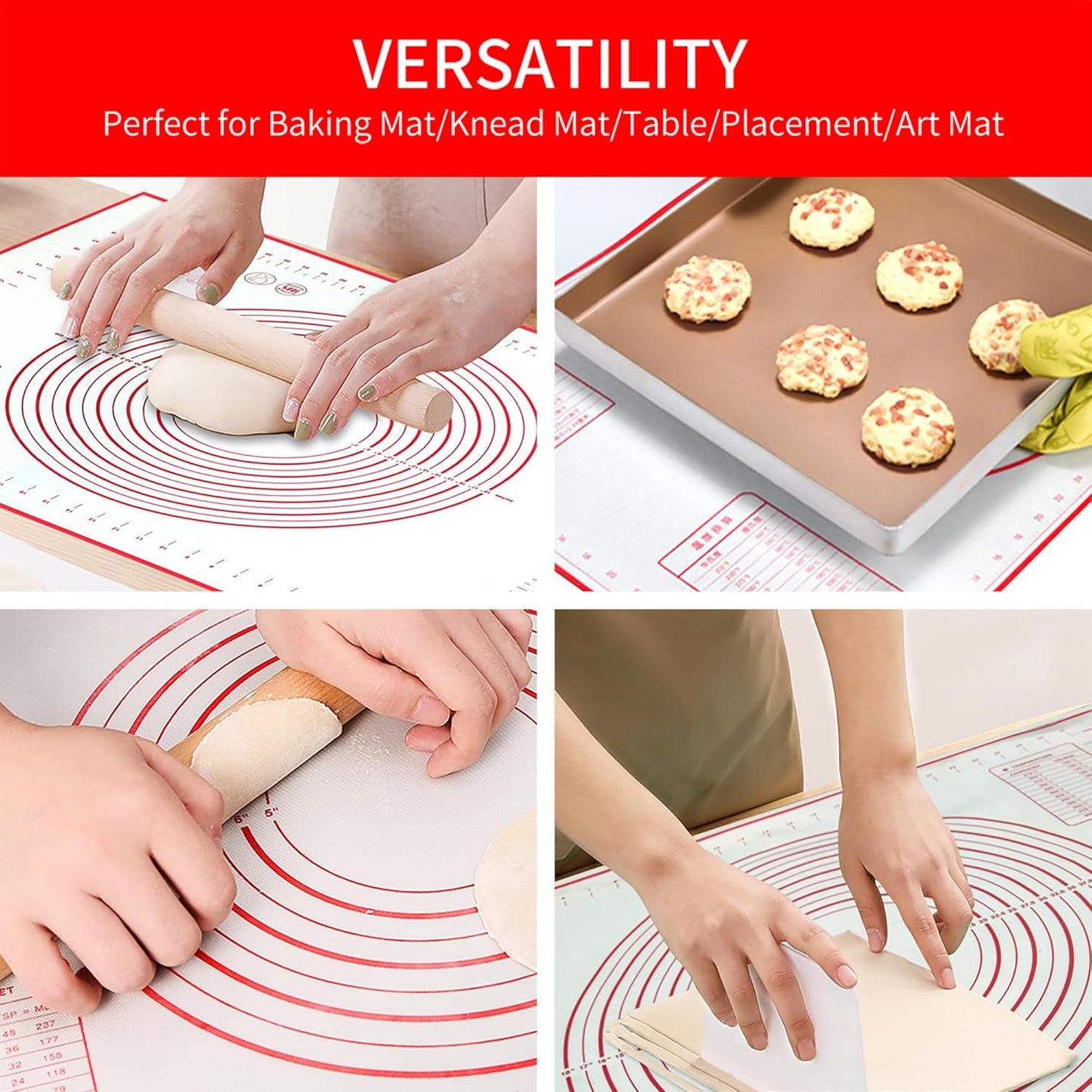 Skiennix Silicone Baking Mat - Extra Large 32x24 Inch Non-Stick Pastry Mat with Dough Scraper & Ties