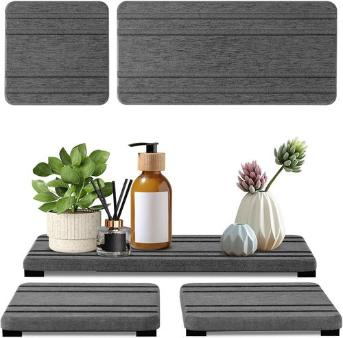 Diatomite Stone Sink Tray Set by DryingNeat - 3PCS Instant Drying Coasters | Kitchen Sponge Holder - 8x4 & 4x4 Inches