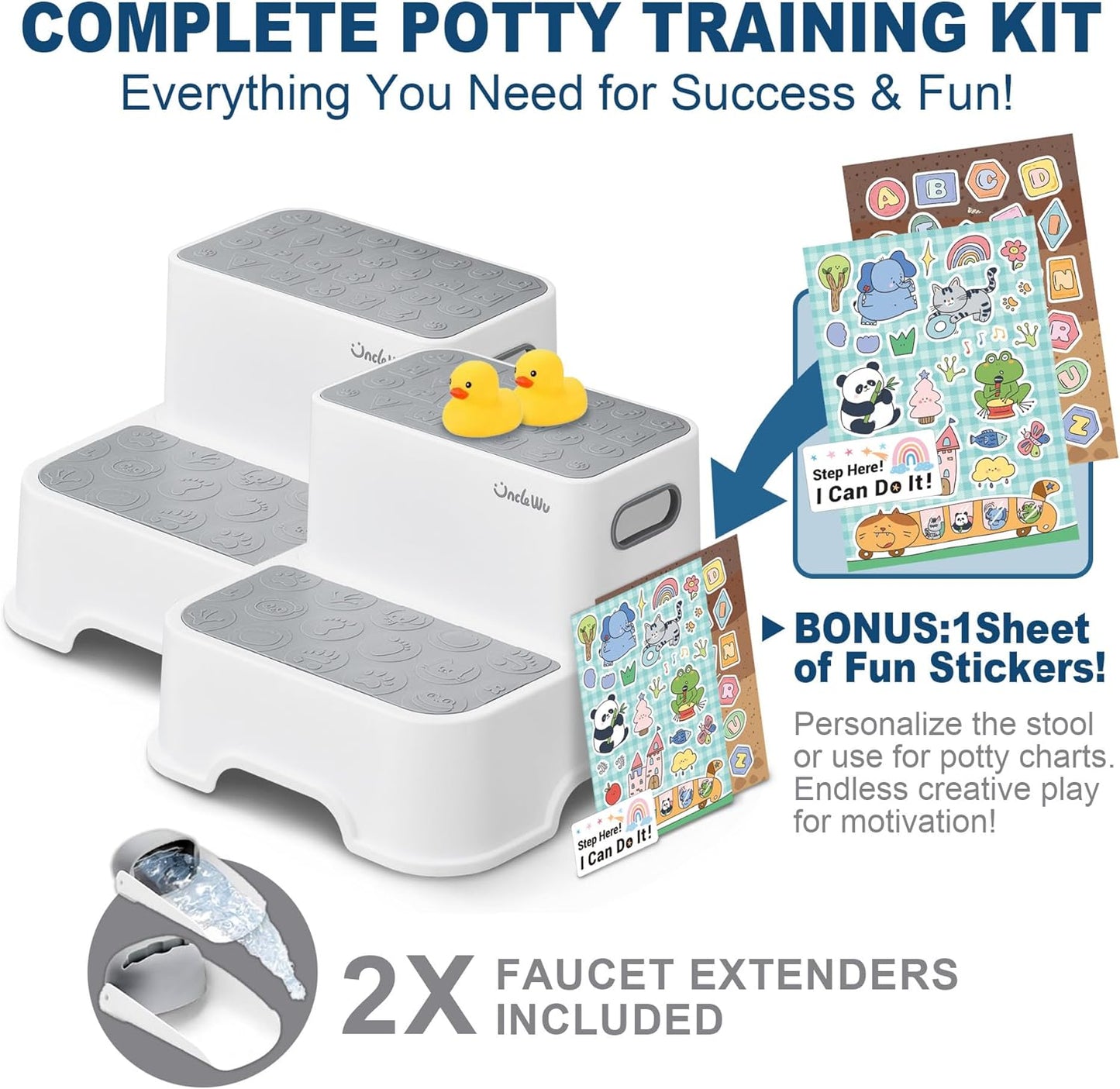 Skiennix 2-Pack Kids Step Stool - Non-Slip Toddler Bathroom & Kitchen Stool | Heavy Duty 200lbs Capacity (Grey)