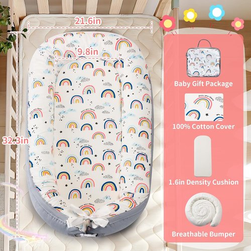Baby Lounger | Ultra Soft Organic Cotton Nest for 0-24 Months - Breathable & Portable Design