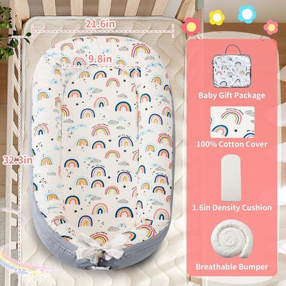 Baby Lounger | Ultra Soft Organic Cotton Nest for 0-24 Months - Breathable & Portable Design