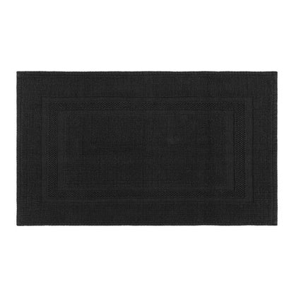Mrs Awesome Soft 100% Cotton Bath Mat with Hot-melt Non-Slip Backing, 20" x 32" Comfortable & Absorbent Washable Textured Woven Rug for Bathroom, Black