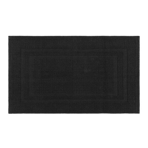 Mrs Awesome Soft 100% Cotton Bath Mat with Hot-melt Non-Slip Backing, 20" x 32" Comfortable & Absorbent Washable Textured Woven Rug for Bathroom, Black