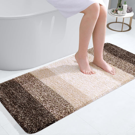 OLANLY Bathroom Runner Rug - Extra Soft Microfiber Mat with Rubber Backing | 47x20 Inches, Quick Dry, Light Brown