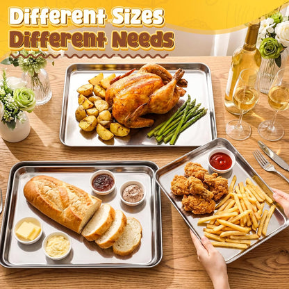 Skiennix Stainless Steel Baking Pans Set - 4 Pack Heavy Duty Cookie Sheets | Non-Stick, 16/18/20/24 Inch