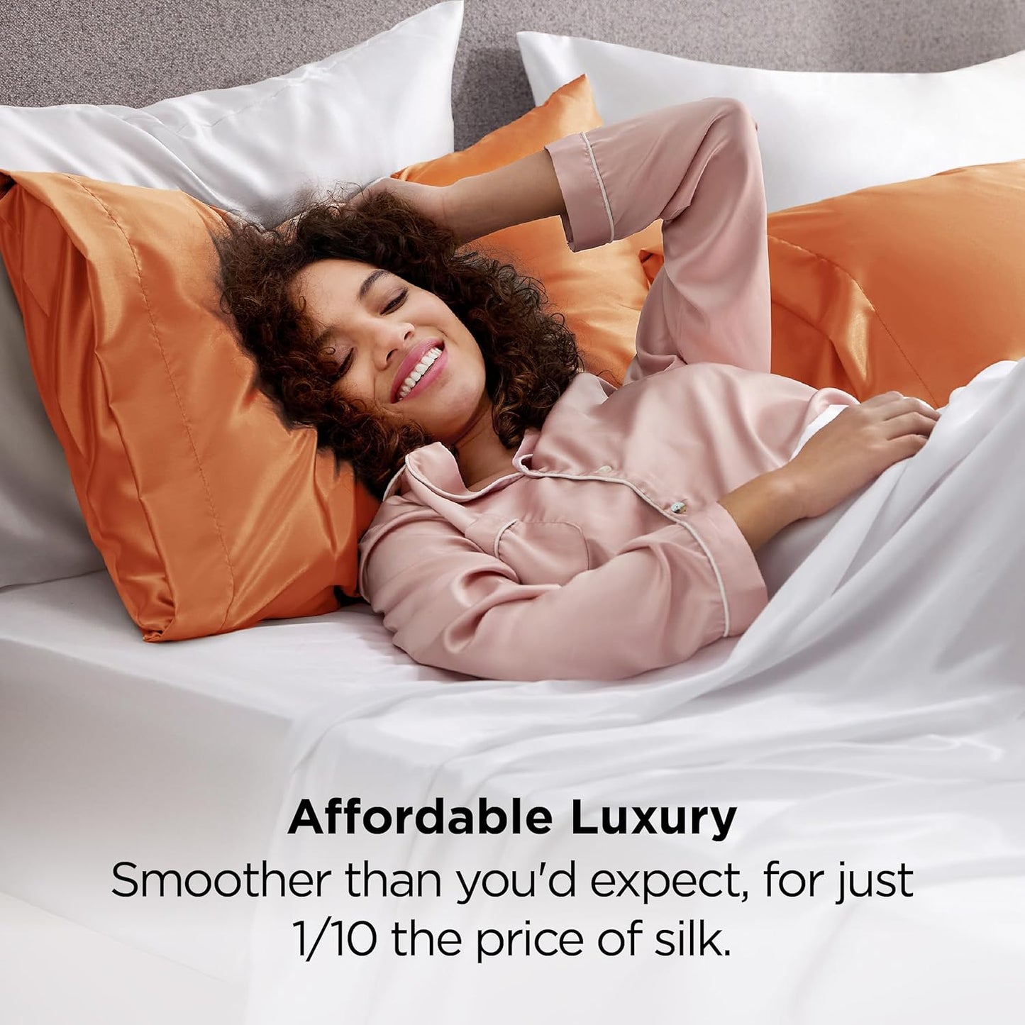 Bedsure King Size Satin Pillowcase Set - Orange Silky Pillow Cases for Hair & Skin, 20x36 Inches, 2-Pack