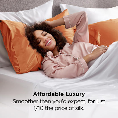 Bedsure King Size Satin Pillowcase Set - Orange Silky Pillow Cases for Hair & Skin, 20x36 Inches, 2-Pack