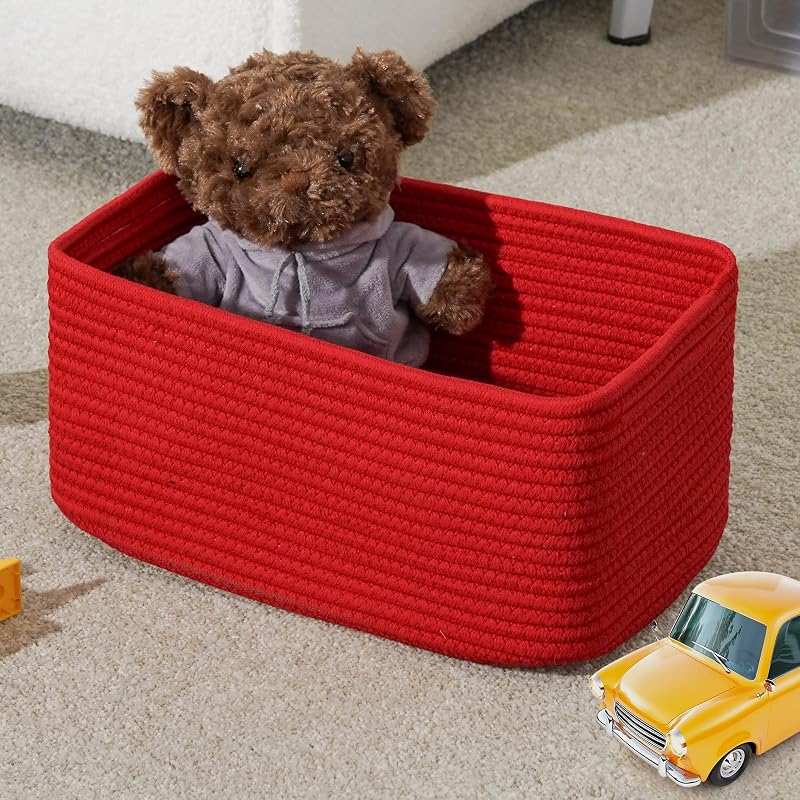 3 Pack Small Storage Baskets for Organizing - 11.8 x 7.8 x 5.1 in, Christmas Red - Variation: Red+11.8"L×7.8"W×5.1"H
