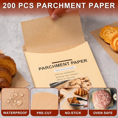 200Pcs Unbleached Parchment Paper Sheets - 6 x 6 Inches Non-Stick Baking & Cooking Essentials