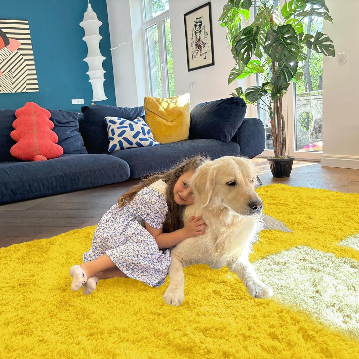 OLANLY Runner Rugs - Soft, Fluffy, Machine Washable | 2x6 ft Yellow Shaggy Carpet for Bedroom & Hallway