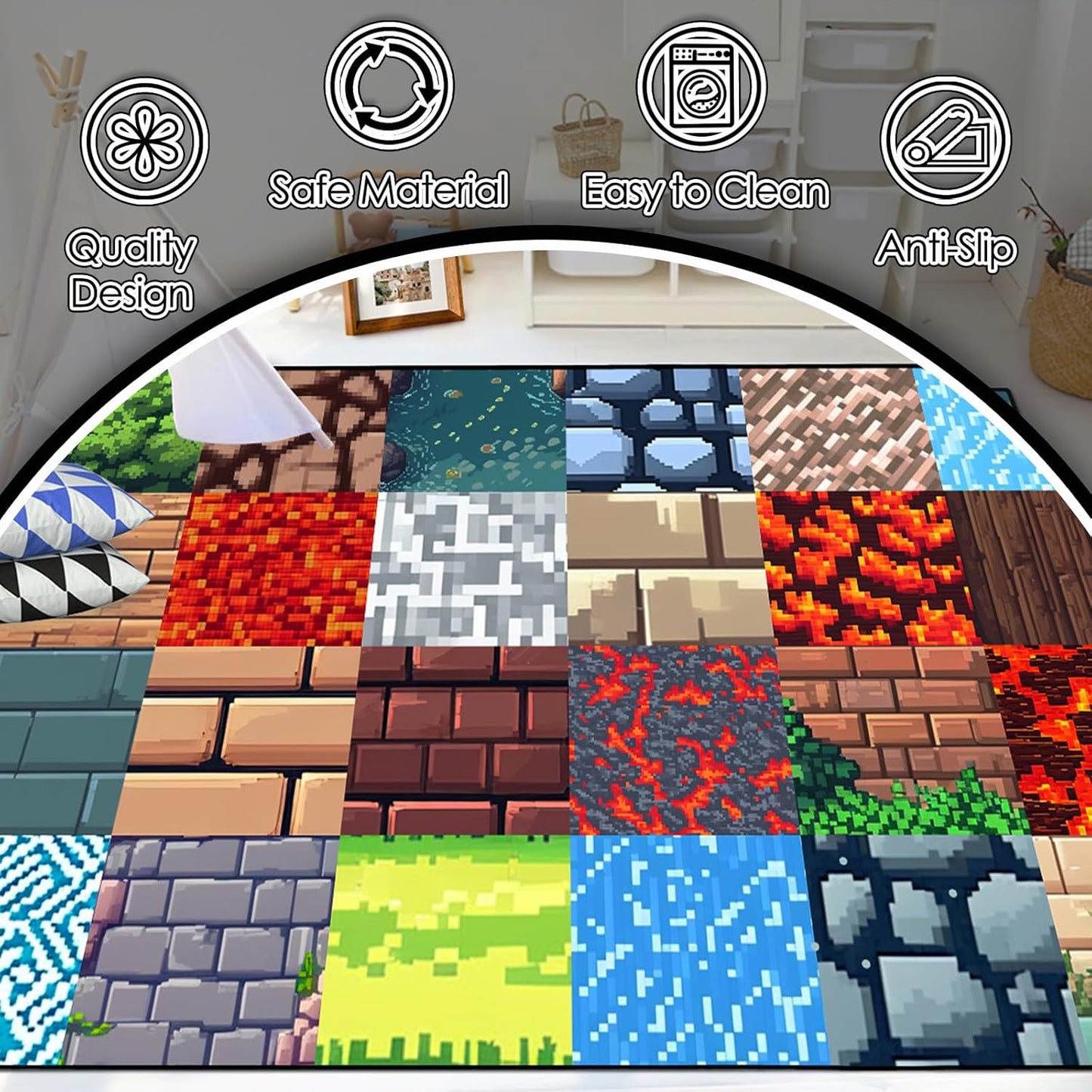 Skiennix Game Room Rug - Block Theme Carpet for Boys' Bedroom | 2'5" x 4' Gaming Floor Mat