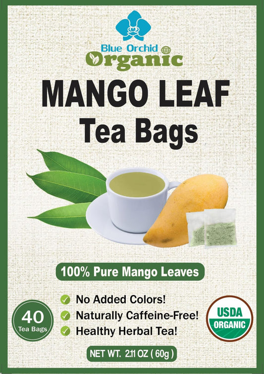 Organic Mango Leaf Tea Bags 40 Count - Sun Dried Herbal Wellness Caffeine Free Tea - Natural Corn Fiber Sachets