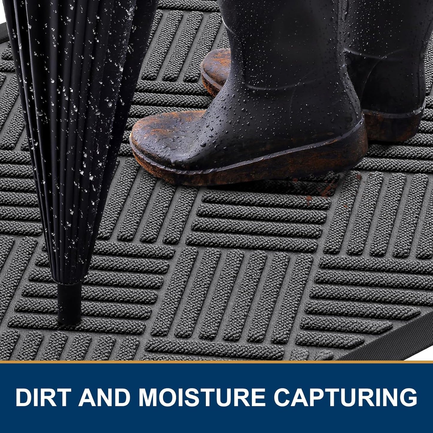 Smiry Heavy-Duty Outdoor Doormat - Non-Slip Natural Rubber, Easy Clean, 29.5x17 Inches | Grey
