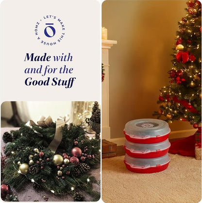HOMZ 3-Pack Wreath Storage Containers - 24 Inch Clear Plastic Bins with Lids & Handles for Holiday Decor