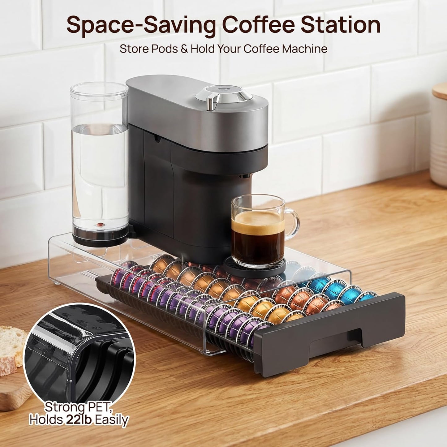 Vtopmart Coffee Pod Organizer - Acrylic Holder for Nespresso Vertuo Pods | Holds 40 Large or 60 Small Capsules