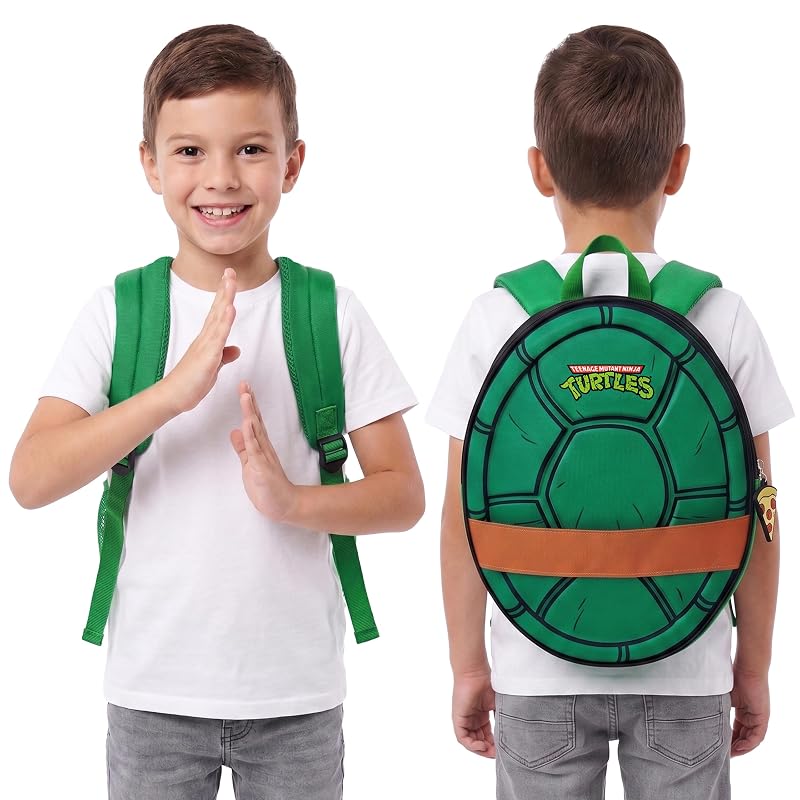 TMNT Kids Backpack – Novelty Green Turtle Shell, Adjustable Straps