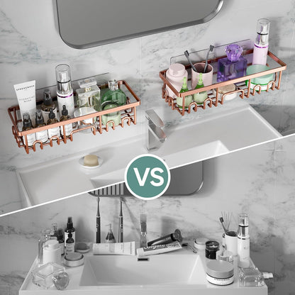 Veken Shower Caddy - 6-Pack Waterproof Adhesive Shelves | No Drilling, Rustproof, Large Capacity - Rose Gold