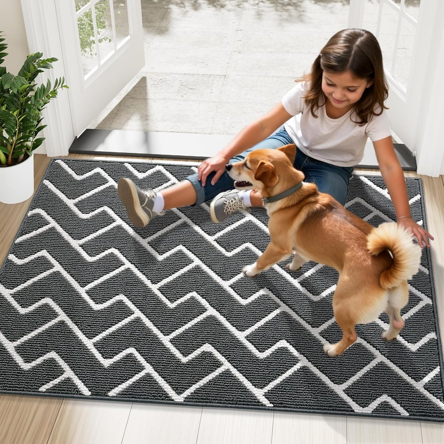 OLANLY Non-Slip Front Door Mat - Dirt Resistant & Absorbent | Washable Indoor Doormat 36x24, Charcoal